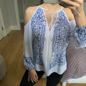 GUESS Blue & White Off the Shoulder Top (NWT)